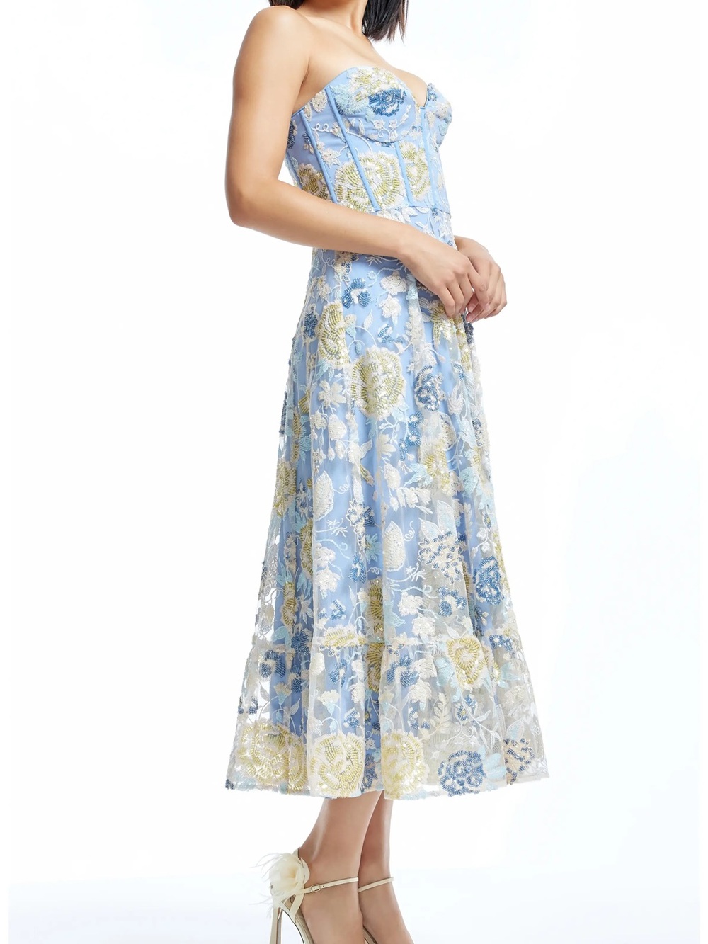 Carina Sequin Appliqué Midi Dress - sky blue -XS - Picture 2 of 5